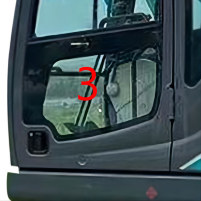 شیشه جلوی درب سمت چپ شیشه ای بیل مکانیکی 900 میلی متری KOBELCO موقعیت پایینی شماره 3